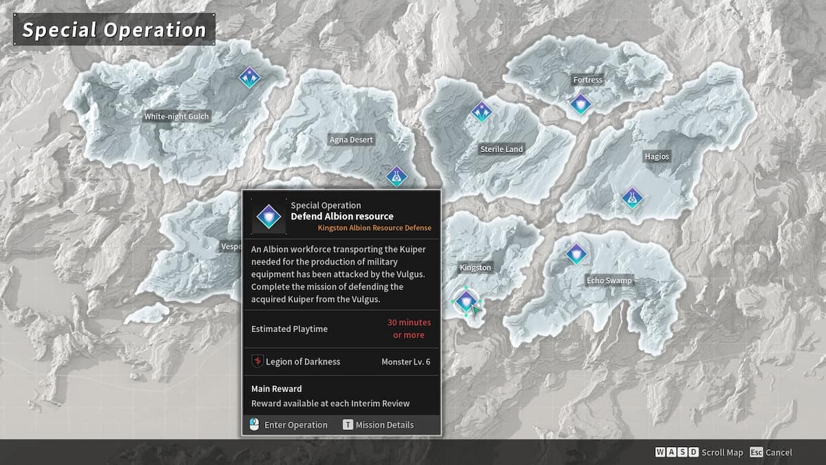 Image of the map in The First Descendant, with the Albion Resource Defense mission selected.