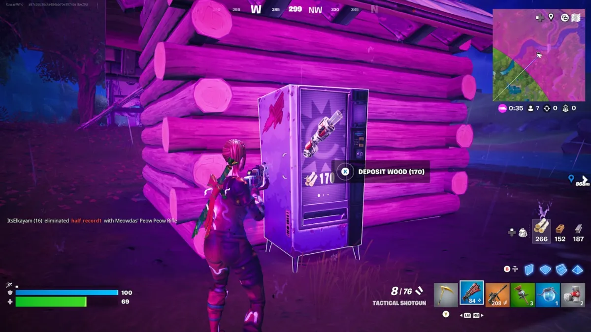 vending machine outside a wooden hut